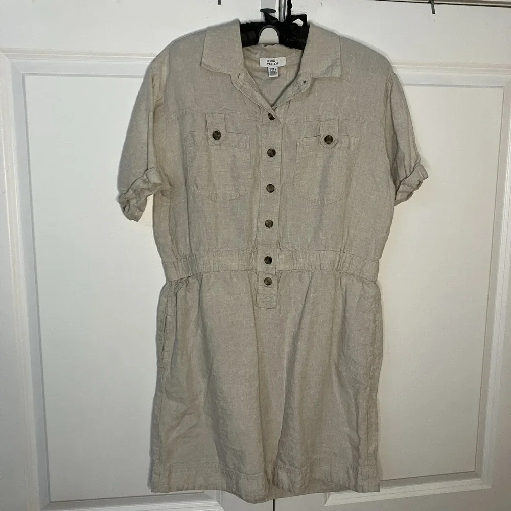 lord and taylor linen dresses Vintage Lord & Taylor Size 14 Yellow White Silk Linen Dress